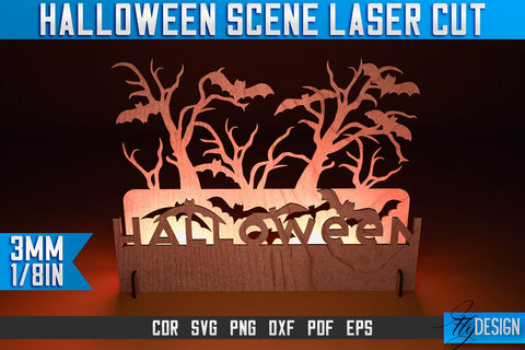 Halloween Scene Laser Cut SVG | Halloween Laser Cut SVG Design | CNC Files SVG Fly Design 