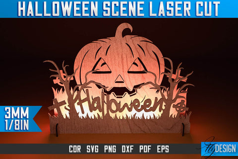 Halloween Scene Laser Cut SVG | Halloween Laser Cut SVG Design | CNC Files SVG Fly Design 