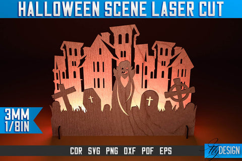 Halloween Scene Laser Cut SVG | Halloween Laser Cut SVG Design | CNC Files SVG Fly Design 