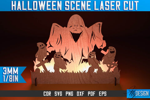 Halloween Scene Laser Cut SVG | Halloween Laser Cut SVG Design | CNC Files SVG Fly Design 