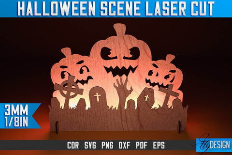 Halloween Scene Laser Cut SVG | Halloween Laser Cut SVG Design | CNC Files SVG Fly Design 