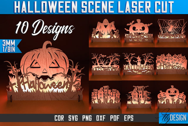 Halloween Scene Laser Cut SVG | Halloween Laser Cut SVG Design | CNC Files SVG Fly Design 