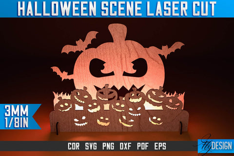 Halloween Scene Laser Cut SVG | Halloween Laser Cut SVG Design | CNC Files SVG Fly Design 