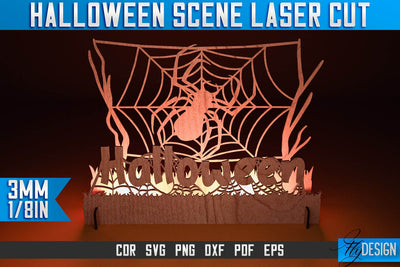 Halloween Scene Laser Cut SVG | Halloween Laser Cut SVG Design | CNC Files SVG Fly Design 