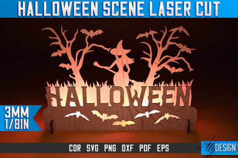 Halloween Scene Laser Cut SVG | Halloween Laser Cut SVG Design | CNC Files SVG Fly Design 