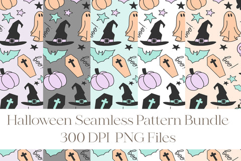 Halloween Seamless Pattern Sublimation | Pastel Ghosts Bats Witch Sublimation The Honey Company 