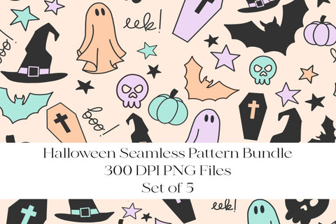 Halloween Seamless Pattern Sublimation | Pastel Ghosts Bats Witch Sublimation The Honey Company 