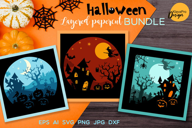 Halloween Shadow box bundle, Paper cut Layered 3D Haunted house SVG SVG Klava P 