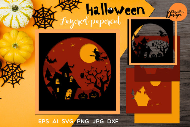 Halloween Shadow box, Paper cut Layered 3D Haunted house SVG SVG Klava P 