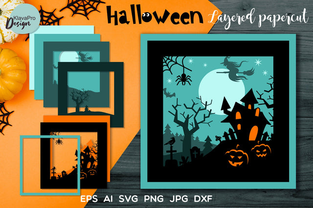 Halloween Shadow box, Paper cut Layered 3D Haunted house SVG SVG Klava P 