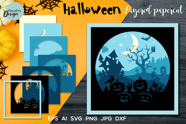 Halloween Shadow box, Paper cut Layered 3D Haunted house SVG SVG Klava P 