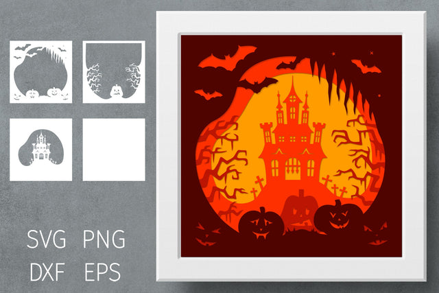 Halloween shadow box svg, 3d Papercut, Halloween layered svg SVG Digital Rainbow Shop 