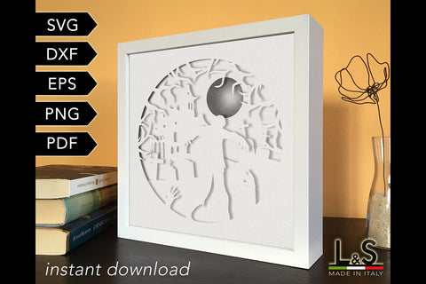 Halloween Shadow Box Template | Layered Zombie Svg 3D Paper Lights & Silhouettes 