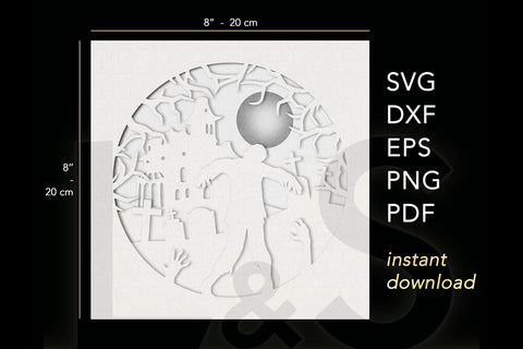 Halloween Shadow Box Template | Layered Zombie Svg 3D Paper Lights & Silhouettes 