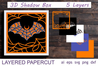 Halloween shadow box with bat, 3d halloween decor, Layered papercut 3D Paper AnastasiyaArtDesign 
