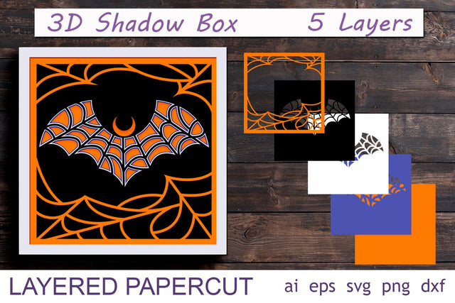 Halloween shadow box with bat, 3d halloween decor, Layered papercut 3D Paper AnastasiyaArtDesign 