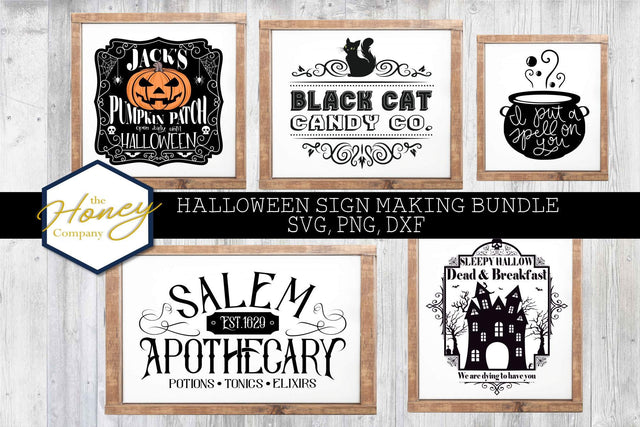 Halloween Sign Bundle SVG PNG DXF Apothecary Vintage Candy Spell On You Wicked Instant Download Silhouette Cricut Cut Files SVG The Honey Company 
