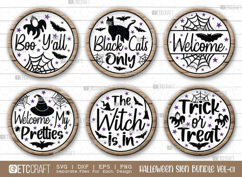 Halloween Sign Bundle Vol-01 | Boo Y'all Svg | Black Cats Only Svg | Welcome Svg | Welcome My Pretties Svg | The Witch Is In Svg | Trick Or Treat Sign | Halloween Svg | Halloween Wood Sign Design SVG ETC Craft 