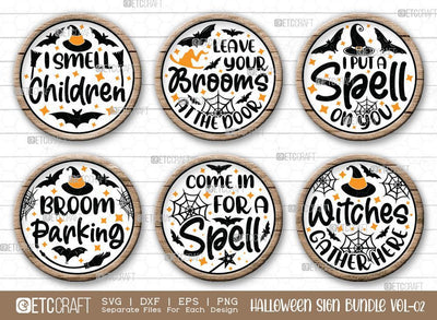 Halloween Sign Bundle Vol-02 | I Smell Children Svg | Leave Your Brooms At The Door Svg | I Put A Spell On You Svg | Broom Parking Svg | Come In For A Spell Svg | Witches Gather Here Sign | Halloween Svg | Halloween Wood Sign Design SVG ETC Craft 