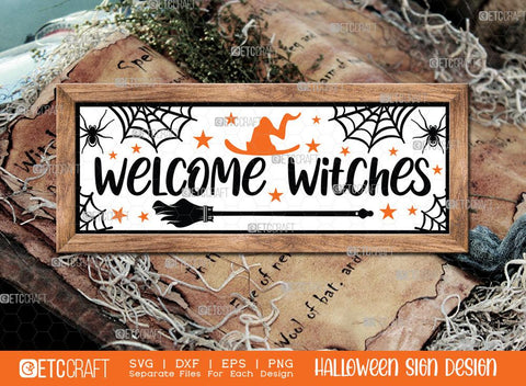 Halloween Sign Bundle Vol-05 | Welcome Witches Svg | Witches Please Svg | Welcome To Our Web Svg | Home Sweet Haunted Home Svg | Happy Halloween Svg | Come In For A Bite Sign | Halloween Svg | Halloween Wood Sign Design SVG ETC Craft 