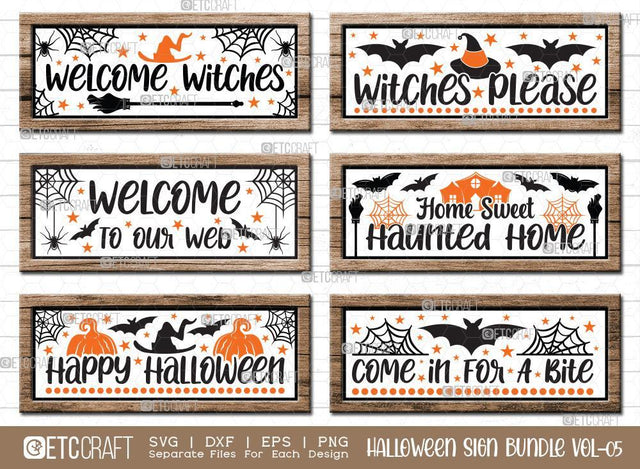 Halloween Sign Bundle Vol-05 | Welcome Witches Svg | Witches Please Svg | Welcome To Our Web Svg | Home Sweet Haunted Home Svg | Happy Halloween Svg | Come In For A Bite Sign | Halloween Svg | Halloween Wood Sign Design SVG ETC Craft 