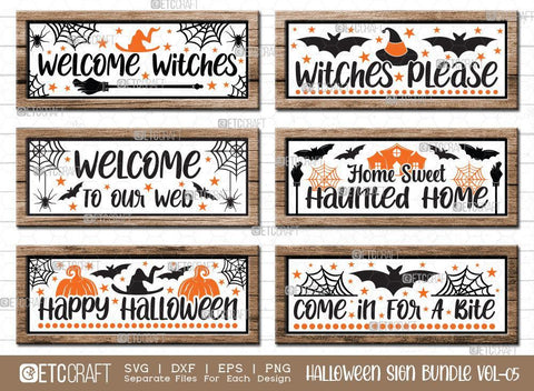 Halloween Sign Bundle Vol-05 | Welcome Witches Svg | Witches Please Svg | Welcome To Our Web Svg | Home Sweet Haunted Home Svg | Happy Halloween Svg | Come In For A Bite Sign | Halloween Svg | Halloween Wood Sign Design SVG ETC Craft 