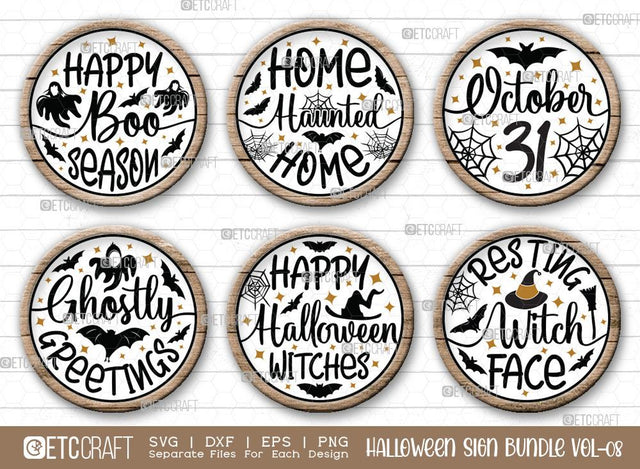 Halloween Sign Bundle Vol-08 | Happy Boo Season Svg | Home Haunted Home Svg | October 31 Svg | Ghostly Greetings Svg | Happy Halloween Witches Svg | Resting Witch Face Sign | Halloween Svg | Halloween Wood Sign Design SVG ETC Craft 