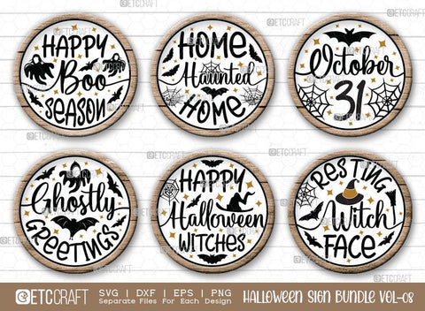 Halloween Sign Bundle Vol-08 | Happy Boo Season Svg | Home Haunted Home Svg | October 31 Svg | Ghostly Greetings Svg | Happy Halloween Witches Svg | Resting Witch Face Sign | Halloween Svg | Halloween Wood Sign Design SVG ETC Craft 