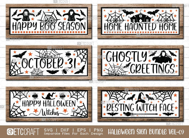 Halloween Sign Bundle Vol-09 | Happy Boo Season Svg | Home Haunted Home Svg | October 31 Svg | Ghostly Greetings Svg | Happy Halloween Witches Svg | Resting Witch Face Sign | Halloween Svg | Halloween Wood Sign Design SVG ETC Craft 