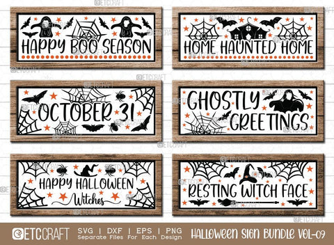 Halloween Sign Bundle Vol-09 | Happy Boo Season Svg | Home Haunted Home Svg | October 31 Svg | Ghostly Greetings Svg | Happy Halloween Witches Svg | Resting Witch Face Sign | Halloween Svg | Halloween Wood Sign Design SVG ETC Craft 