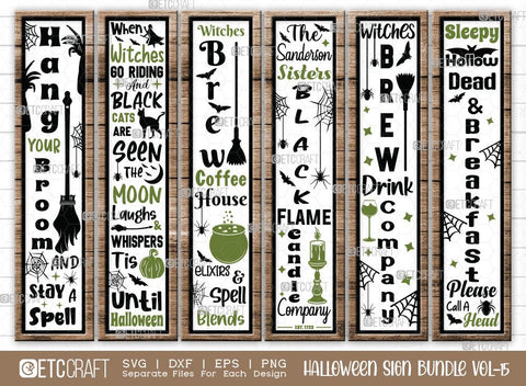 Halloween Sign Bundle Vol-15 | Dead And Breakfast Svg | Hang Your Broom and Stay A Spell Svg | Black Flame Candle Company Svg | When Witches Go Riding Svg | Witches Brew Coffee House Svg | Halloween Wood Sign Design SVG ETC Craft 