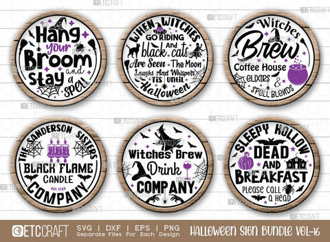 Halloween Sign Bundle Vol-16 | Dead And Breakfast Svg | Hang Your Broom and Stay A Spell Svg | Black Flame Candle Company Svg | When Witches Go Riding Svg | Witches Brew Coffee House Svg | Halloween Wood Sign Design SVG ETC Craft 