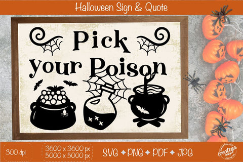 Halloween sign SVG, Pick your Poison SVG, Halloween farmhouse sign SVG Createya Design 