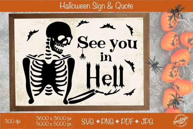Halloween sign SVG with Skeleton, Halloween farmhouse sign SVG Createya Design 