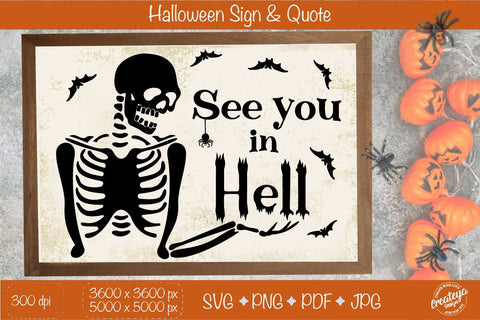 Halloween sign SVG with Skeleton, Halloween farmhouse sign SVG Createya Design 