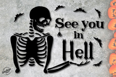 Halloween sign SVG with Skeleton, Halloween farmhouse sign SVG Createya Design 