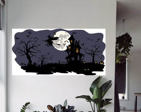 Halloween Silhouette Haunted House Graveyard, Witch Cut File Clipart Cricut SVG EPS JPG PNG DXF SVG nikola 