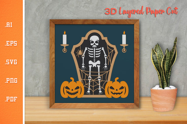 Halloween Skeleton - 3D Layered Paper Cut SVG 4 SVG Slim Studio 