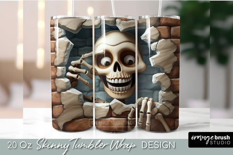 Halloween Skeleton 3D Tumbler Wrap Smashed Wall Sublimation Sublimation OrangeBrushStudio 