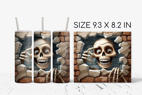 Halloween Skeleton 3D Tumbler Wrap Smashed Wall Sublimation Sublimation OrangeBrushStudio 