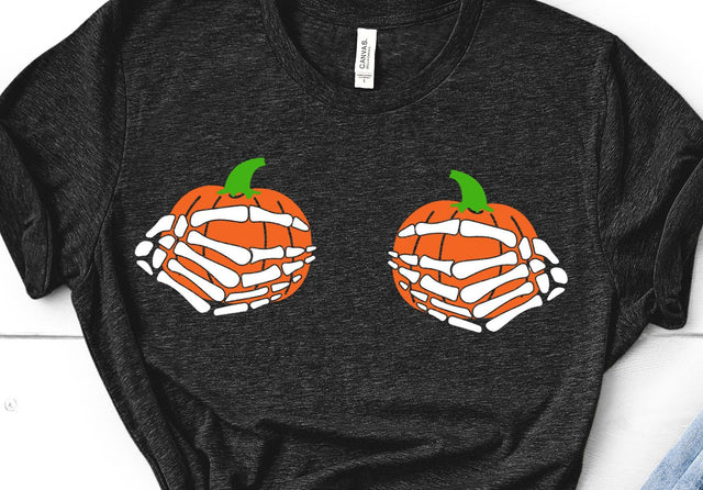 Halloween Skeleton Hands on Pumpkin Boobs Adult SVG Design SVG Crafting After Dark 
