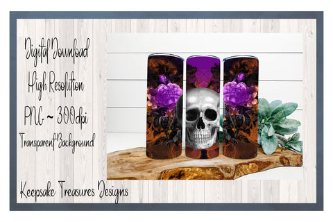 Halloween Skull 20oz Straight Tumbler Wrap, Orange and Purple, Sublimation PNG, Digital Download, Sublimation Keepsake Treasures Designs LLC. 
