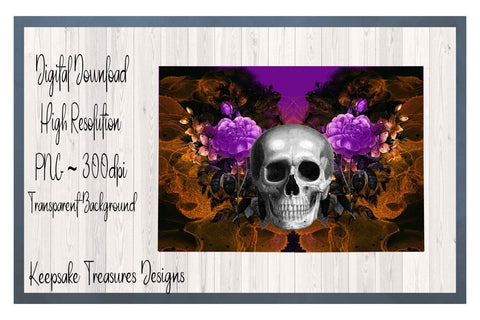 Halloween Skull 20oz Straight Tumbler Wrap, Orange and Purple, Sublimation PNG, Digital Download, Sublimation Keepsake Treasures Designs LLC. 