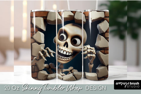 Halloween Skull 3D Tumbler Wrap, Smashed Wall Sublimation Sublimation OrangeBrushStudio 