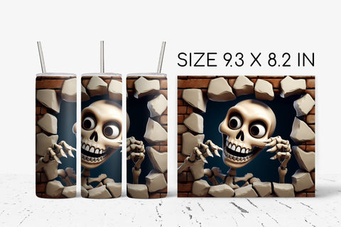 Halloween Skull 3D Tumbler Wrap, Smashed Wall Sublimation Sublimation OrangeBrushStudio 