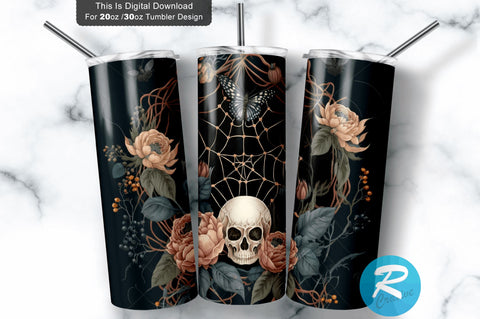 Halloween Skull Floral 20 oz / 30 oz Tumbler PNG Sublimation Regulrcrative 