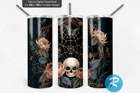 Halloween Skull Floral 20 oz / 30 oz Tumbler PNG Sublimation Regulrcrative 