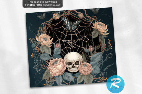 Halloween Skull Floral 20 oz / 30 oz Tumbler PNG Sublimation Regulrcrative 