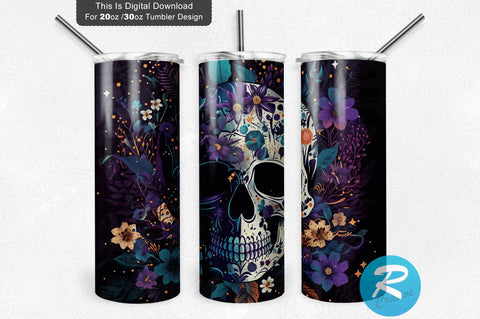 Halloween Skull Floral Purple 20 oz / 30 oz Tumbler PNG Sublimation Regulrcrative 