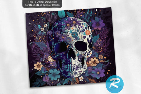 Halloween Skull Floral Purple 20 oz / 30 oz Tumbler PNG Sublimation Regulrcrative 